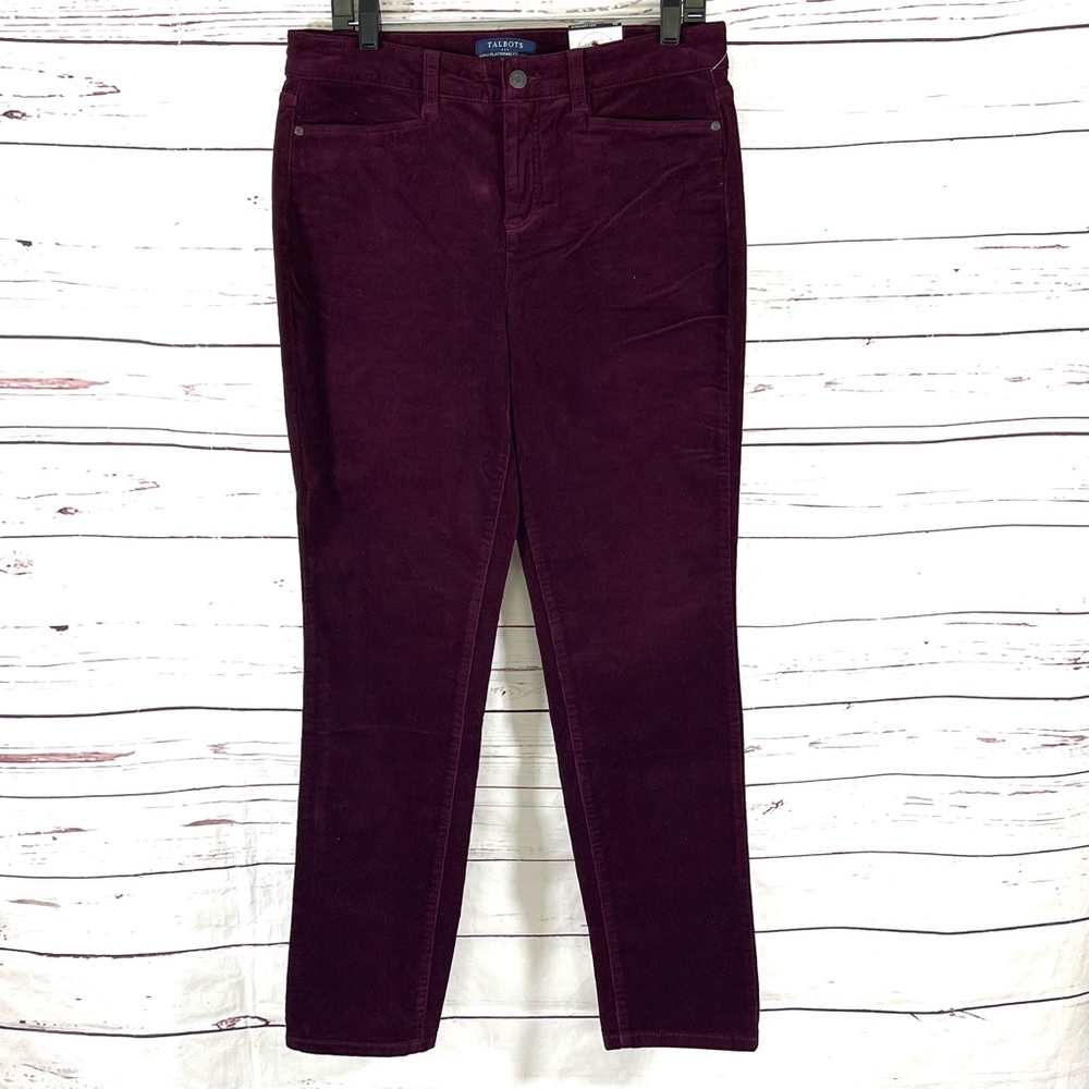 Talbots Corduroy Pants Womens‎ Size 10 Burgundy High Rise Straight Leg .